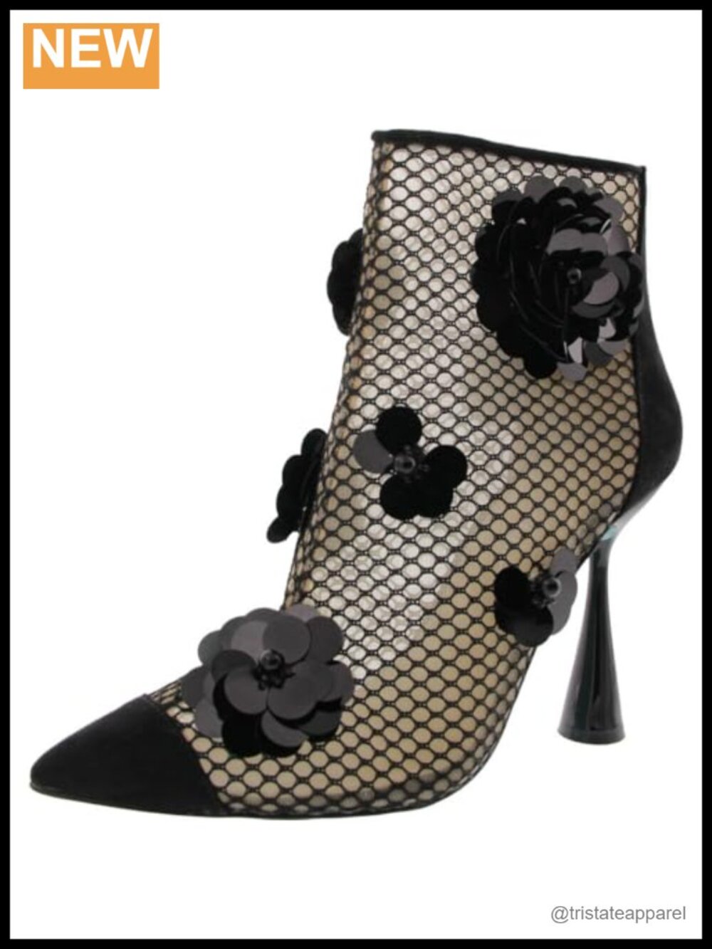 Betsey Johnson Navey Ankle Booties with Floral Detail, Stiletto Heels